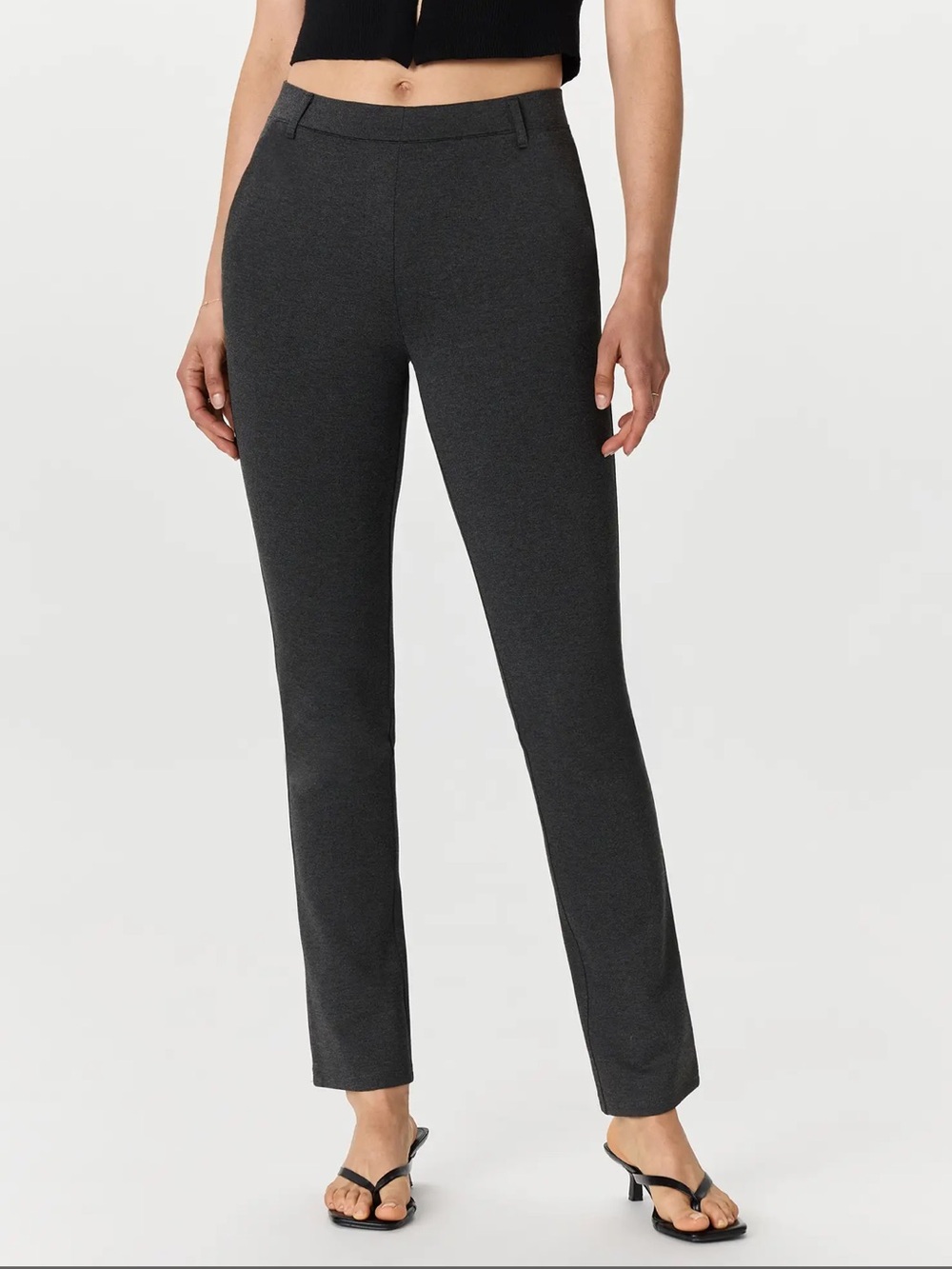 Quince Ultra-Stretch Ponte Straight Leg Pants in Charcoal Size M Petite